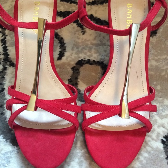 Red and Gold Strappy Heels - Picture 2 of 7